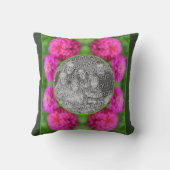 ピンクの《植物》百日草フラワーフレーム自分の写真を作成 クッション (裏面)