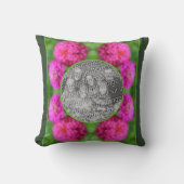 ピンクの《植物》百日草フラワーフレーム自分の写真を作成 クッション (正面)