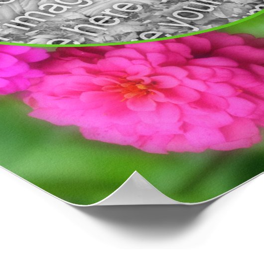 ピンクの《植物》百日草フラワーフレーム自分の写真を作成 ポスター (角)