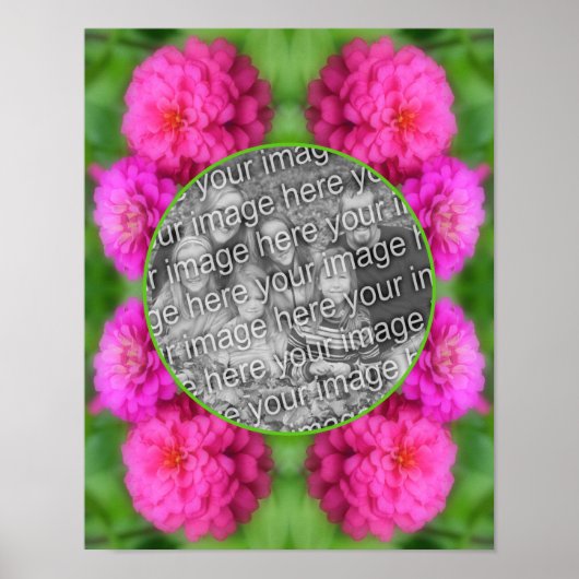 ピンクの《植物》百日草フラワーフレーム自分の写真を作成 ポスター (正面)