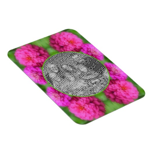 ピンクの《植物》百日草フラワーフレーム自分の写真を作成 マグネット (右側)