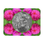 ピンクの《植物》百日草フラワーフレーム自分の写真を作成 マグネット (横)