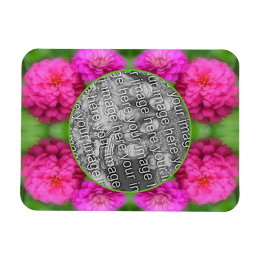 ピンクの《植物》百日草フラワーフレーム自分の写真を作成 マグネット (横)