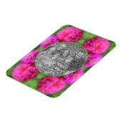 ピンクの《植物》百日草フラワーフレーム自分の写真を作成 マグネット (左側)