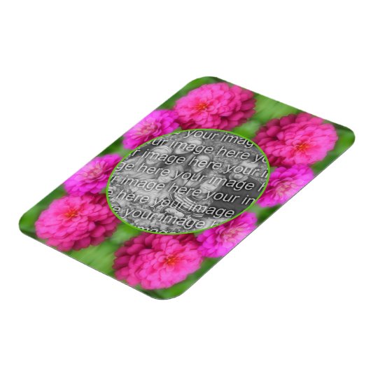 ピンクの《植物》百日草フラワーフレーム自分の写真を作成 マグネット (左側)