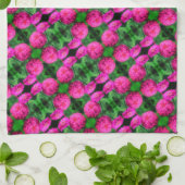ピンクの《植物》百日草花ペアのクローズアップ抽象芸術パターン キッチンタオル (折り畳み)