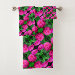 ピンクの《植物》百日草花ペアのクローズアップ抽象芸術パターン バスタオルセット