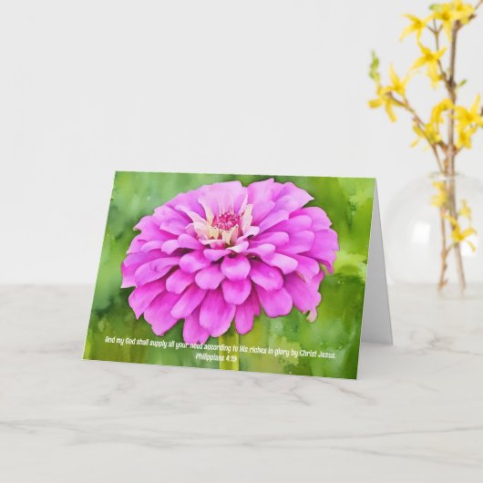 ピンクの《植物》百日草花信仰バイブル聖句の考え カード (黄色い花)