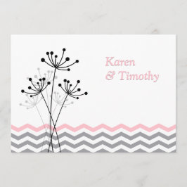 ピンクの、灰色の花柄、シェブロンの結婚式の招待 招待状