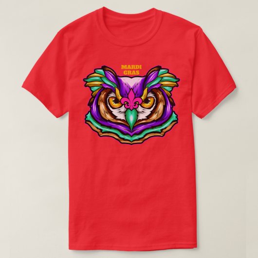 ピンクの(紋章の)フラ・ダ・リ付き紫緑色フクロウ Tシャツ (デザイン正面)
