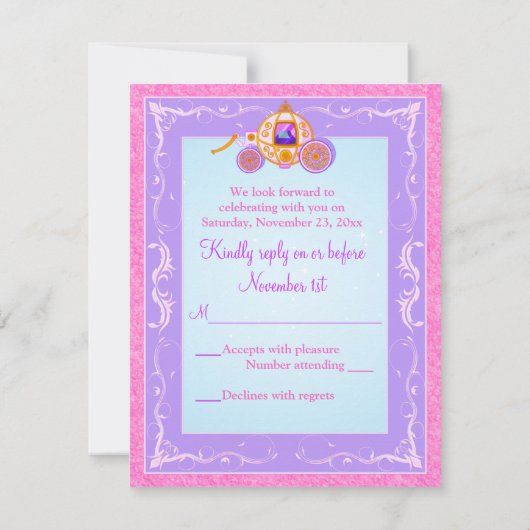 ピンクの、紫色のファンタジーのおとぎ話の結婚式の応答カード 出欠カード (裏面)