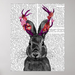ピンクの(雄ジカの)枝角を搭載するJackalope ポスター