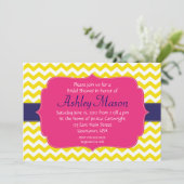 ピンクの、青および黄色のシェブロンのシャワーの招待状 招待状 (スタンド正面)
