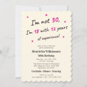 ピンクの「12年の経験を持つ18歳」30歳の誕生日 招待状 (正面)