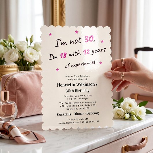 ピンクの「12年の経験を持つ18歳」30歳の誕生日 招待状