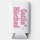 ピンクの"Gettin' Hitched"バチェロレッテ スリム缶クーラー (正面)