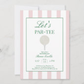 ピンクの「Let’s Par-Tee」ゴルフ1歳の誕生日招待状 サンキューカード (正面)