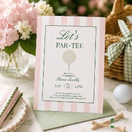 ピンクの「Let’s Par-Tee」ゴルフ1歳の誕生日招待状 サンキューカード