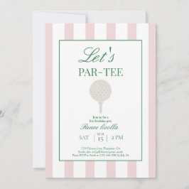 ピンクの「Let’s Par-Tee」ゴルフ1歳の誕生日招待状 招待状