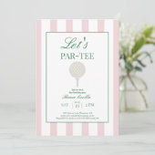 ピンクの「Let’s Par-Tee」ゴルフ1歳の誕生日招待状 招待状 (スタンド正面)