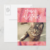 ピンクの"Meowy Christmas"ペットの休日の挨拶 シーズンポストカード (正面/裏面)