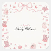 ピンクの「Our Little Boo is Almost Due」ベビーシャワー スクエアシール (正面)