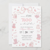 ピンクの"Our Little Boo is Almost Due" ベビーシャワー  招待状 (正面)