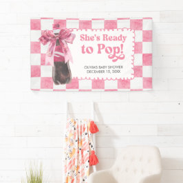 ピンクの She's Ready to Pop ベビーシャワー 横断幕
