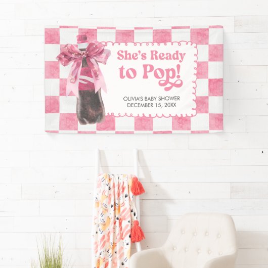 ピンクの She's Ready to Pop ベビーシャワー 横断幕 (インサイチュ)