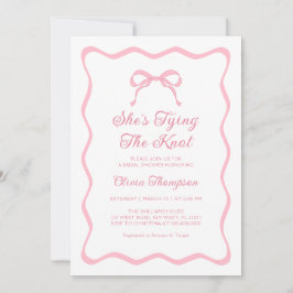 ピンクの「She's Tying the Knot」リボン・ブライダルシャワー 招待状