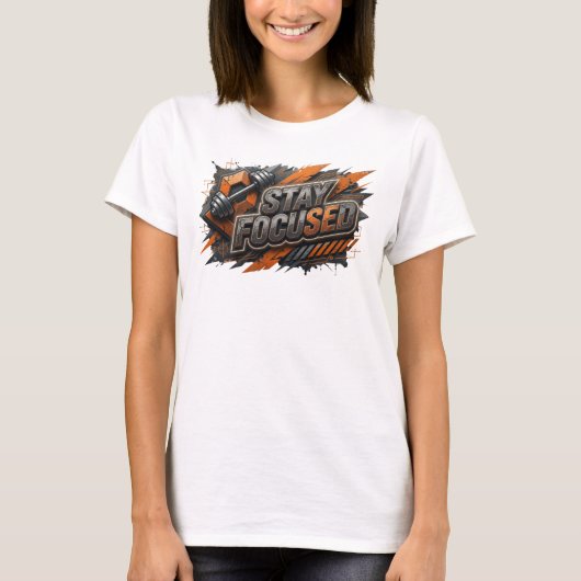 ピンクの「STAY FOCUSED」Tシャツ Tシャツ (正面)