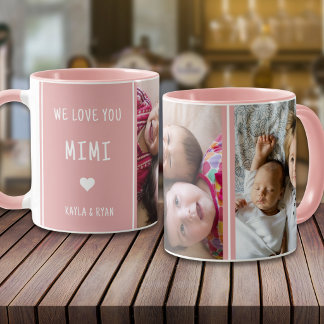 ピンクの「We Love You Mimi」2枚の写真コラージュ グランマ マグカップ
