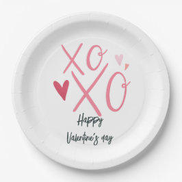 ピンクの"XOXO"ハート ハッピー バレンタインデー ペーパープレート