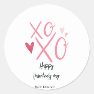 ピンクの"XOXO"ハート ハッピー バレンタインデー ラウンドシール