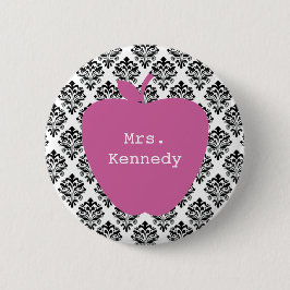 ピンクのAppleのダマスク織の先生 缶バッジ