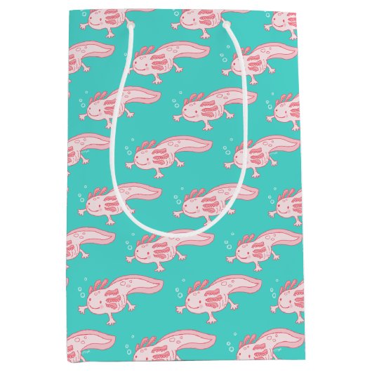 ピンクのAxolotlパターン ミディアムペーパーバッグ (正面)