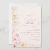 ピンクのBaby+In+Bloom QRコード ベビーシャワー 招待状 (正面)