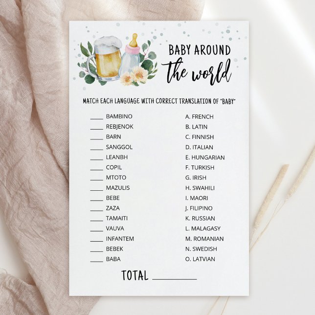 ピンクのBaby Is Brewing 赤ちゃんは世界一周ゲーム (Greenery and Beer Baby Brewing Baby Shower Baby Around The World Game)