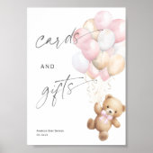 ピンクのbealy待ち、カードとギフト女の子シャワーのサイン ポスター (正面)