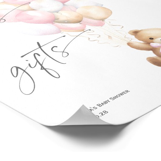 ピンクのbealy待ち、カードとギフト女の子シャワーのサイン ポスター (角)