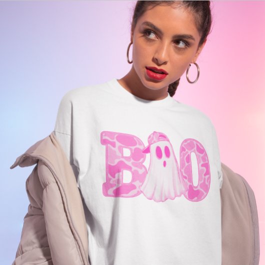 ピンクのBOOおばけハロウィンTシャツ Tシャツ
