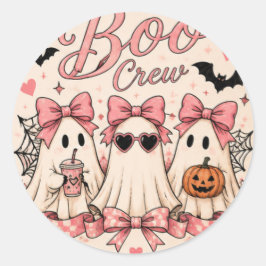 ピンクのBooクルー ハロウィーンのオバケ かわいいスプーキー ガールズ ラウンドシール