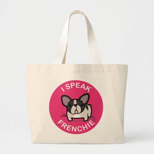 ピンクのBrindle雑色私はFrenchieを話します ラージトートバッグ (正面)