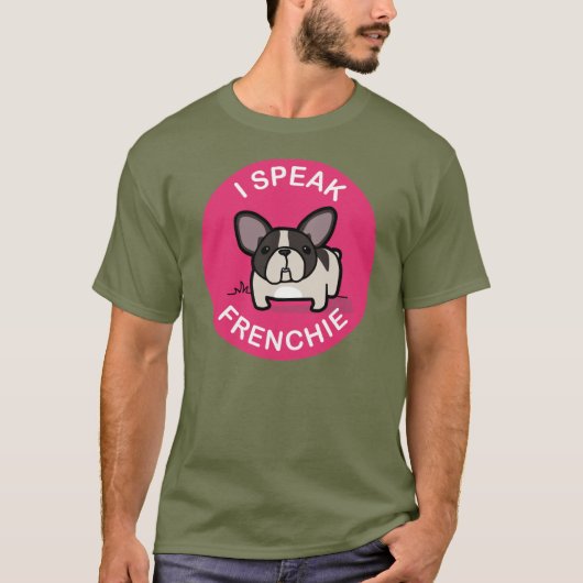 ピンクのBrindle雑色私はFrenchieを話します Tシャツ (正面)
