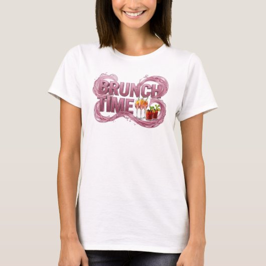 ピンクのBRUNCH TIME グラフィックTシャツ Tシャツ (正面)