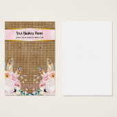 ピンクのBurlapフラワーズボーホイヤリングディスプレイカード (正面&裏面)