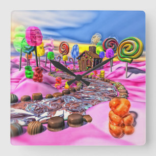 ピンクのCandyland スクエア壁時計