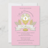 ピンクのChaliceとホストの最初のコミュニティの招待 招待状 (正面)