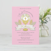 ピンクのChaliceとホストの最初のコミュニティの招待 招待状 (スタンド正面)