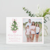 ピンクのChinoiserieツリーのクリスマスフォトカード 招待状 (スタンド正面)
